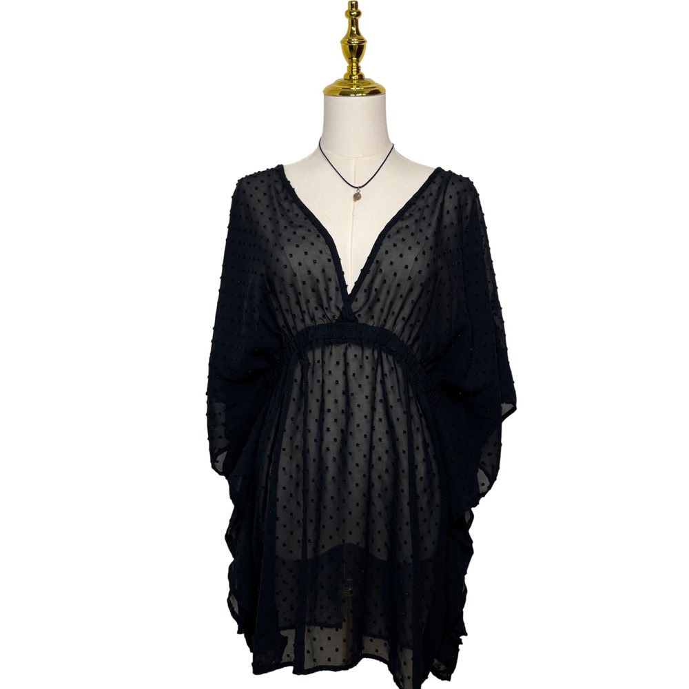 black sheer cover up mini dress beach boho goth chic coquette see through y2k